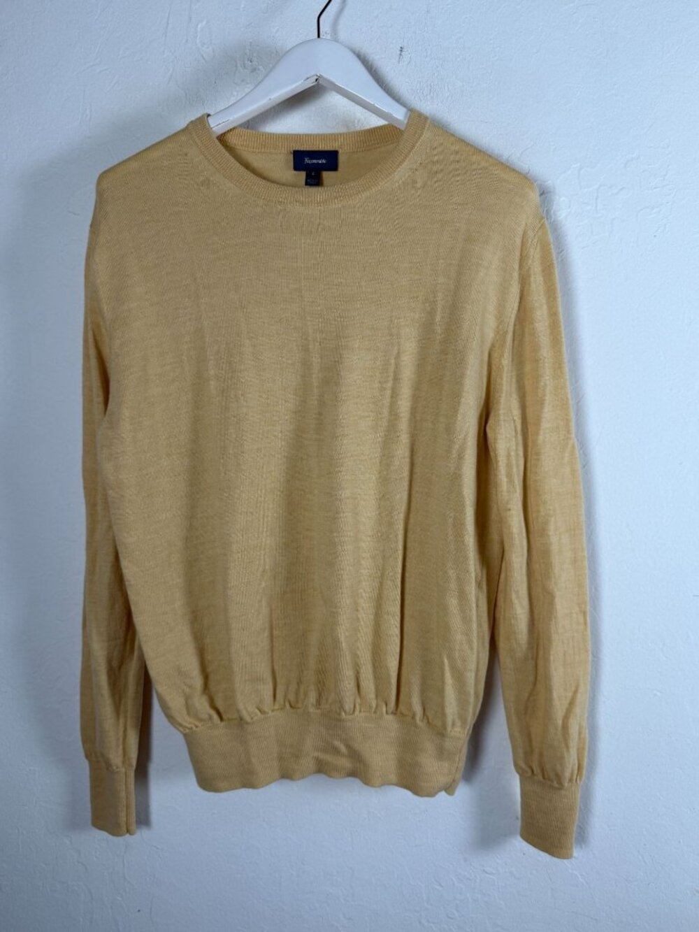 Faconnable Yellow Merino Wool Knit Crewneck Sweater Womens Large Pullover Casual